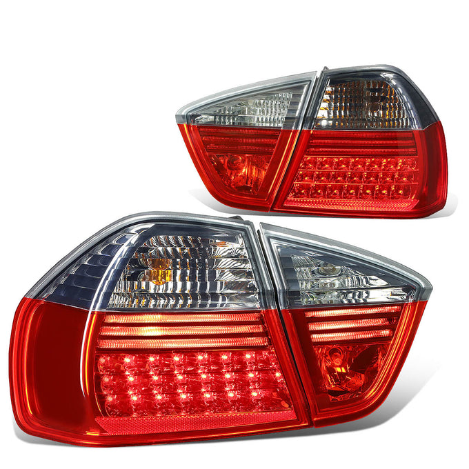 D-Motoring - Tail lights - LED - Chrome Housing - Red Smoked Lens - Plug-n-Play - Pair - BMW 320i / 325i / 330i / 335i 4-Door Sedan - 1