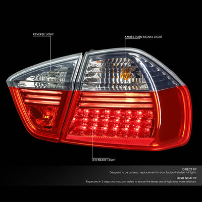 D-Motoring - Tail lights - LED - Chrome Housing - Red Smoked Lens - Plug-n-Play - Pair - BMW 320i / 325i / 330i / 335i 4-Door Sedan - 2
