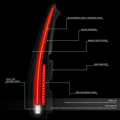 D-Motoring - 07-14 Cadillac Escalade & ESV Tail Lights - Full LED 3D Bar Reverse/Turn Sighnal - Smoked Lens - Plug-n-play - Pair - 2