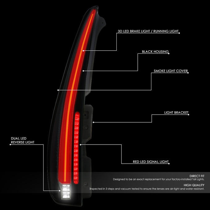 D-Motoring - 07-14 Cadillac Escalade & ESV Tail Lights - Full LED 3D Bar Reverse/Turn Sighnal - Smoked Lens - Plug-n-play - Pair - 2
