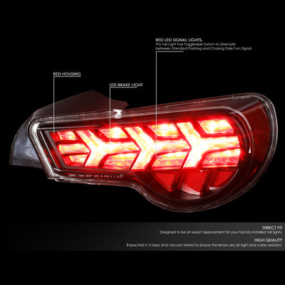D-Motoring - Tail lights - Lambo Sequential LED - Black Housing - Red Signal - Plug-n-Play - Pair - 13-17 Scion / Toyota FRS GT86 / Subaru BRZ - 2