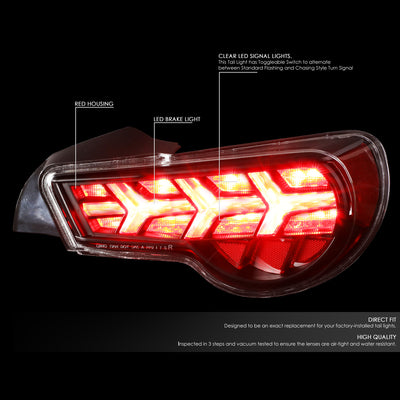D-Motoring - Tail lights - Lambo Sequential LED - Black Housing - Clear Signal - Plug-n-Play - Pair - 13-17 Scion / Toyota FRS GT86 / Subaru BRZ - 2