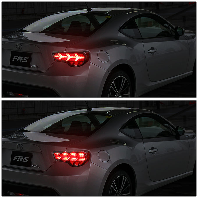 D-Motoring - Tail lights - Lambo Sequential LED - Black Housing - Clear Signal - Plug-n-Play - Pair - 13-17 Scion / Toyota FRS GT86 / Subaru BRZ - 6