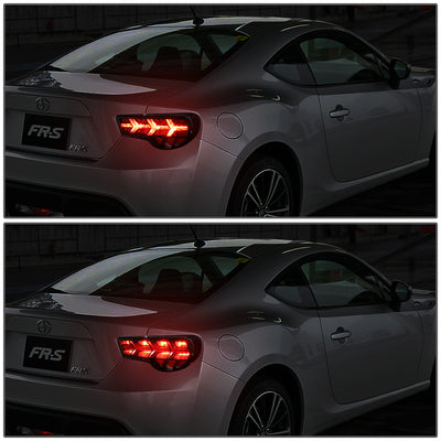 D-Motoring - Tail lights - Lambo Sequential LED - Black Housing - Smoked Lens - Red Signal - Plug-n-Play - Pair - Scion / Toyota FRS GT86 / Subaru BRZ - 6