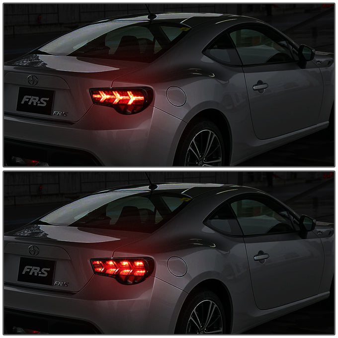 D-Motoring - Tail lights - Lambo Sequential LED - Black Housing - Smoked Lens - Red Signal - Plug-n-Play - Pair - Scion / Toyota FRS GT86 / Subaru BRZ - 6