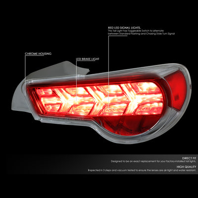 D-Motoring - Tail lights - Lambo Sequential LED - Chrome Housing - Clear Lens - Red Signal - Plug-n-Play - Pair - Scion / Toyota FRS GT86 / Subaru BRZ - 2