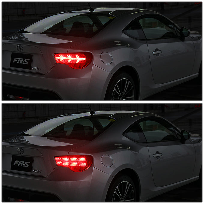 D-Motoring - Tail lights - Lambo Sequential LED - Chrome Housing - Clear Lens - Red Signal - Plug-n-Play - Pair - Scion / Toyota FRS GT86 / Subaru BRZ - 6