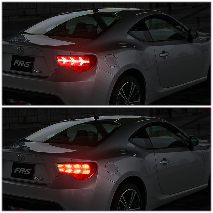 D-Motoring - Tail lights - Lambo Sequential LED - Chrome Housing - Clear Lens - Amber Signal - Plug-n-Play - Pair - Scion / Toyota FRS GT86 / Subaru BRZ - 6