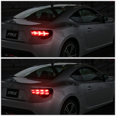 D-Motoring - Tail lights - Lambo Sequential LED - Chrome Housing - Smoked Lens - Red Signal - Plug-n-Play - Pair - Scion / Toyota FRS GT86 / Subaru BRZ - 6
