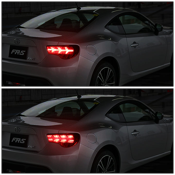 D-Motoring - Tail lights - Lambo Sequential LED - Chrome Housing - Smoked Lens - Red Signal - Plug-n-Play - Pair - Scion / Toyota FRS GT86 / Subaru BRZ - 6