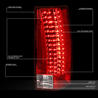 D-Motoring - 07-14 Chevy Suburban/GMC Yukon Tail Lights - Full LED Brake Light+Turn Signal - Clear / Red Lens - Plug-n-play - Pair - 2