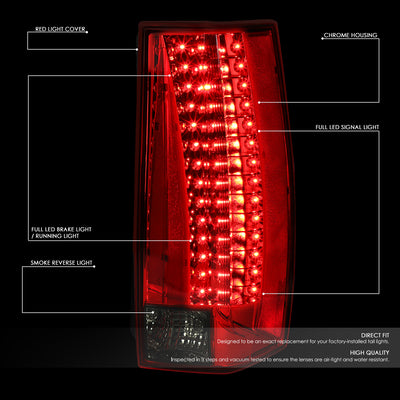 D-Motoring - Tail Lights - Full LED - Smoked / Red Lens - Plug-n-play - Pair - Chevy Suburban 1500 / 2500 / Tahoe / GMC Yukon / XL 1500 / XL 2500 - 2