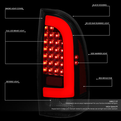 D-Motoring - Tail lights - 3D LED Bar Tube - Smoked Red Lens - Plug-n-Play - Pair - 05-15 Toyota Tacoma - 2