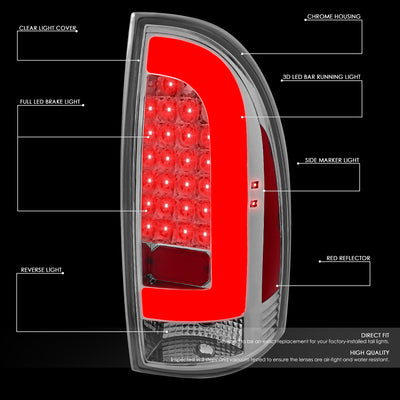 D-Motoring - Tail lights - 3D LED Bar Tube - Clear Lens - Plug-n-Play - Pair - 05-15 Toyota Tacoma - 2