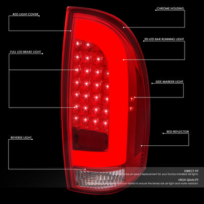 D-Motoring - Tail lights - 3D LED Bar Tube - Red Lens - Plug-n-Play - Pair - 05-15 Toyota Tacoma - 2