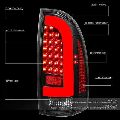 D-Motoring - Tail lights - Red 3D LED Bar Tube - Clear Lens - Plug-n-Play - Pair - 05-15 Toyota Tacoma - 2