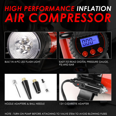 12V Portable 125 PSI LED Display Air Compressor Car Tire Inflator with LED Flash Light