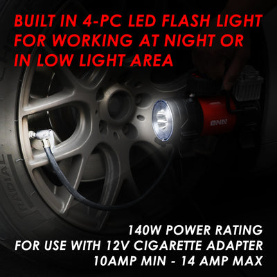 12V Portable 125 PSI LED Display Air Compressor Car Tire Inflator with LED Flash Light