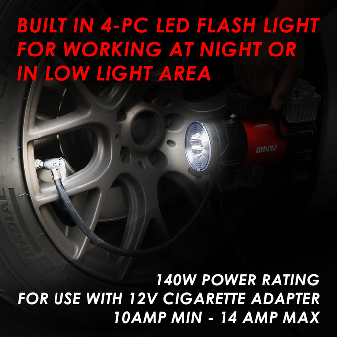 12V Portable 125 PSI LED Display Air Compressor Car Tire Inflator with LED Flash Light