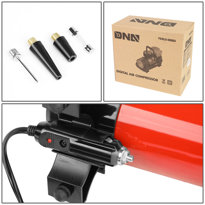 12V Portable 125 PSI LED Display Air Compressor Car Tire Inflator with LED Flash Light