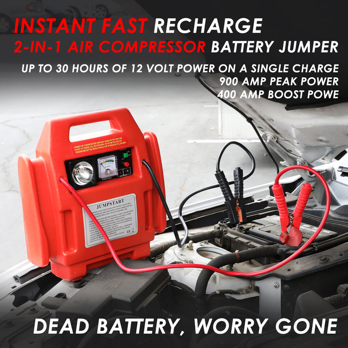 12V 400 Amp Portable Rechargeable Auto Battery- Charger Jump Starter Power with Work Light