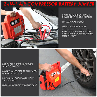 12V 400 Amp Portable Rechargeable Auto Battery- Charger Jump Starter Power with Work Light