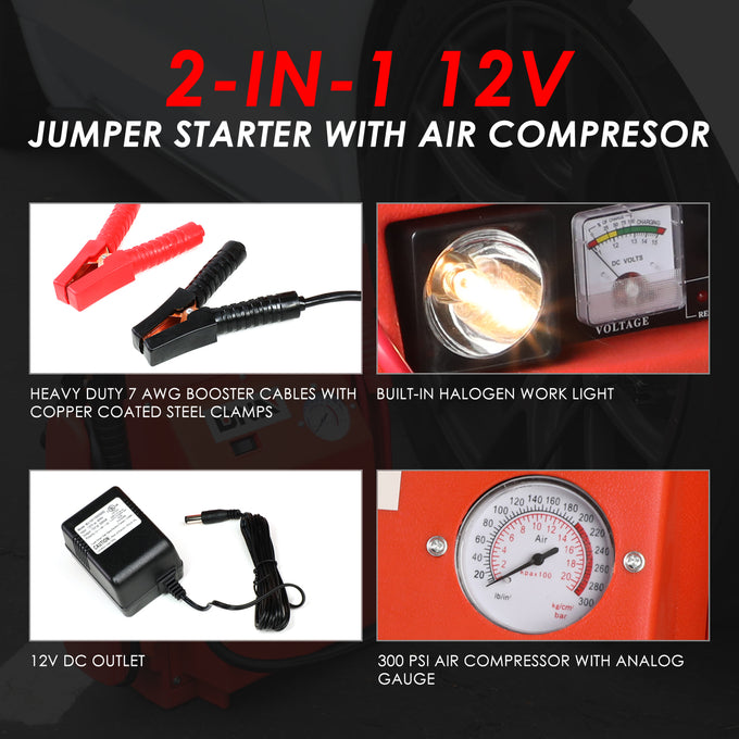 12V 400 Amp Portable Rechargeable Auto Battery- Charger Jump Starter Power with Work Light