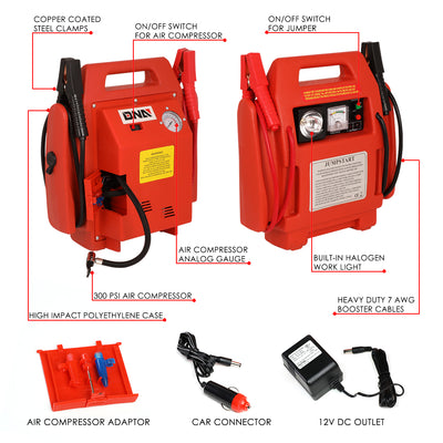 12V 400 Amp Portable Rechargeable Auto Battery- Charger Jump Starter Power with Work Light