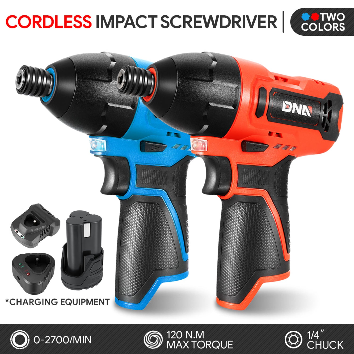 12V Stepless Speed Cordless 1/4 in. Electric Impact Screwdriver with LED Light (Optional Battery & Charger)