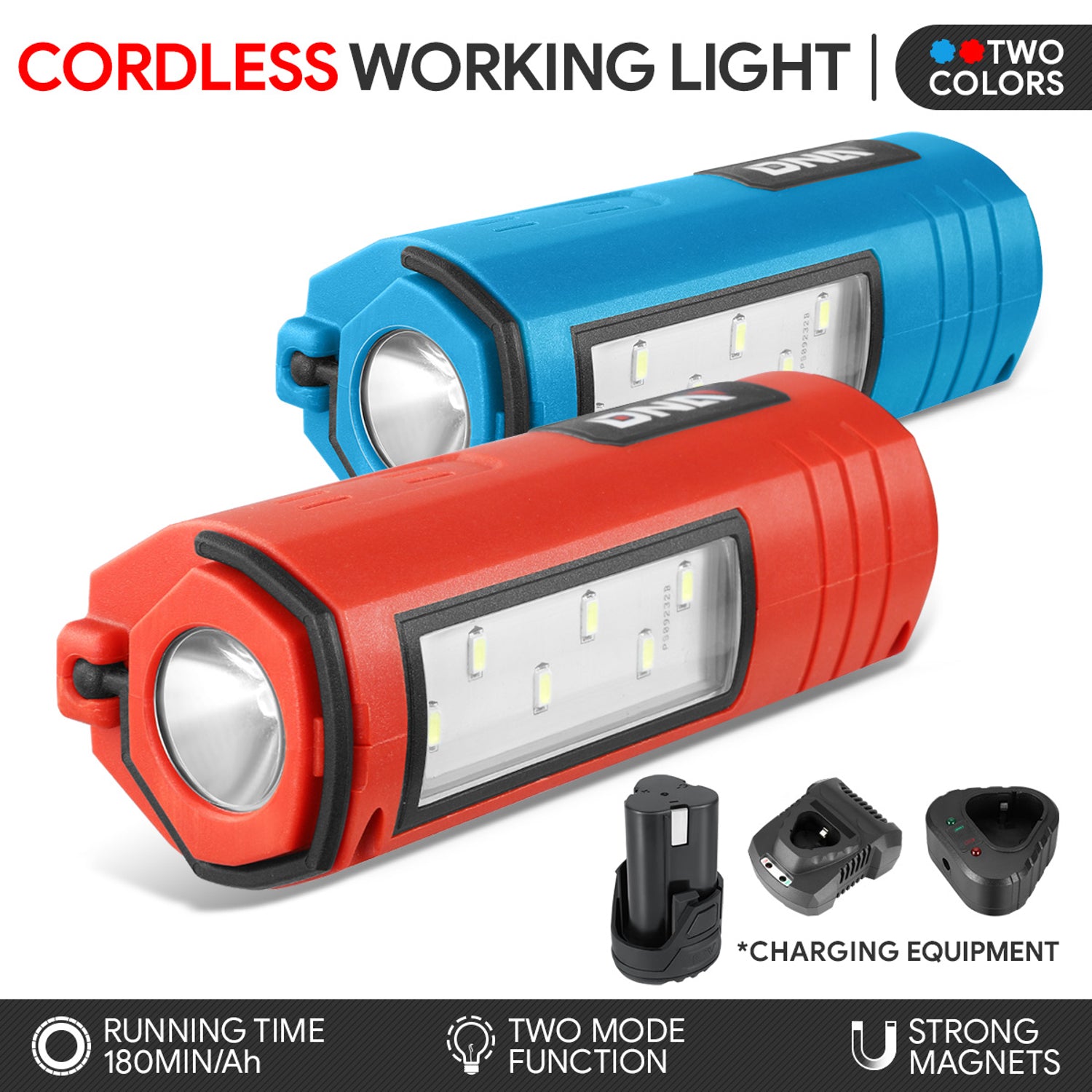 12V LED Cordless Working Light Flashlight Lamp with Hanging Hook (Optional Battery & Charger)