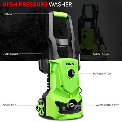1813 PSI 1.45 GPM Electric Portable High Pressure Power Washer - 1500W (Green)