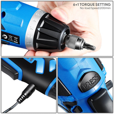 Electric Wireless Cordless Screwdriver w/30Pcs Driver Bits+LED Work Light [A Variety of Color Options]