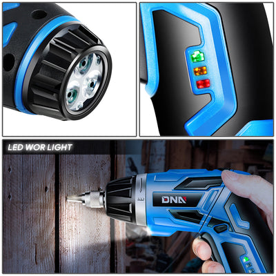 Electric Wireless Cordless Screwdriver w/30Pcs Driver Bits+LED Work Light [A Variety of Color Options]