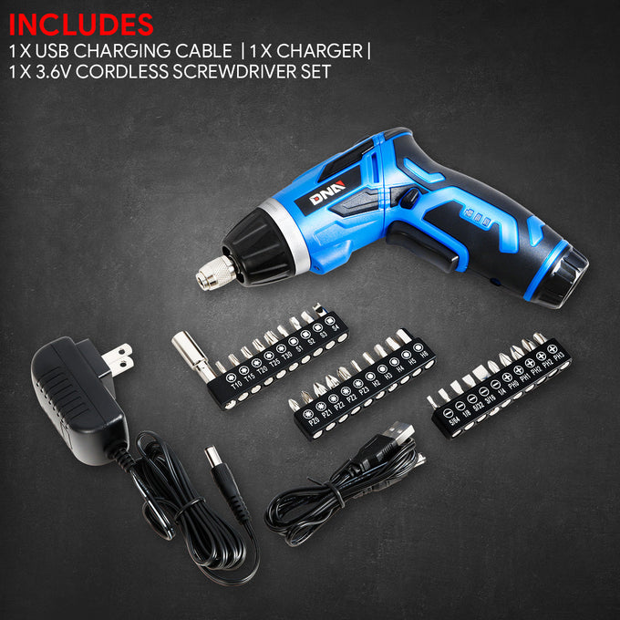 Electric Wireless Cordless Screwdriver w/30Pcs Driver Bits+LED Work Light [A Variety of Color Options]