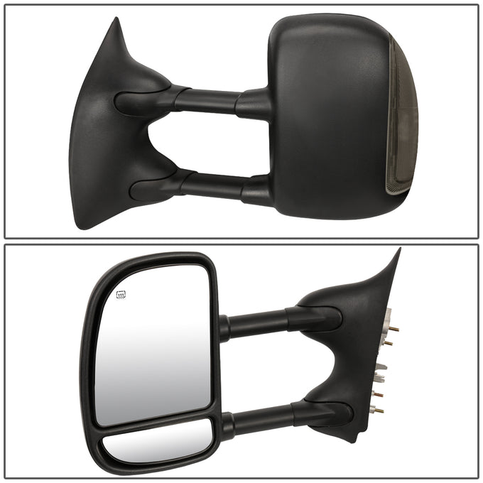 D-Motoring - Towing Mirrors - With LED Turn Signal Light - Powered+Heated - Smoked Corner - Pair - Ford F250 / F350 / F450 / F550 Super Duty - 3