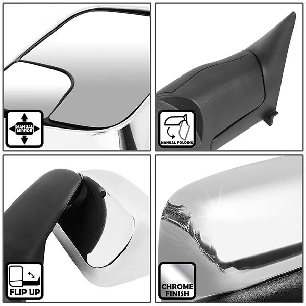 94-02 Dodge Ram Truck Tow Towing Mirrors - Manual - Flip Up - Pair - TWM-011-T222-CH - 2