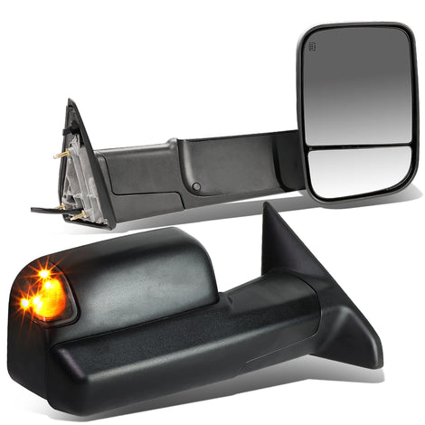 D-Motoring - Towing Mirrors - With LED Turn Signal Light - Powered+Heated - Black - Pair - Dodge RAM 1500 / 2500 / 3500 / 4500 / 5500 - 1