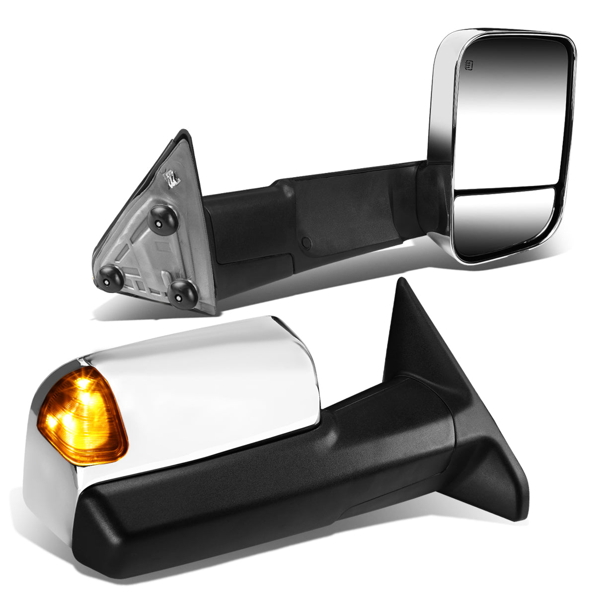 D-Motoring - Towing Mirrors - With LED Turn Signal Light - Powered+Heated - Chrome - Pair - Dodge RAM 1500 / 2500 / 3500 / 4500 / 5500 - 1