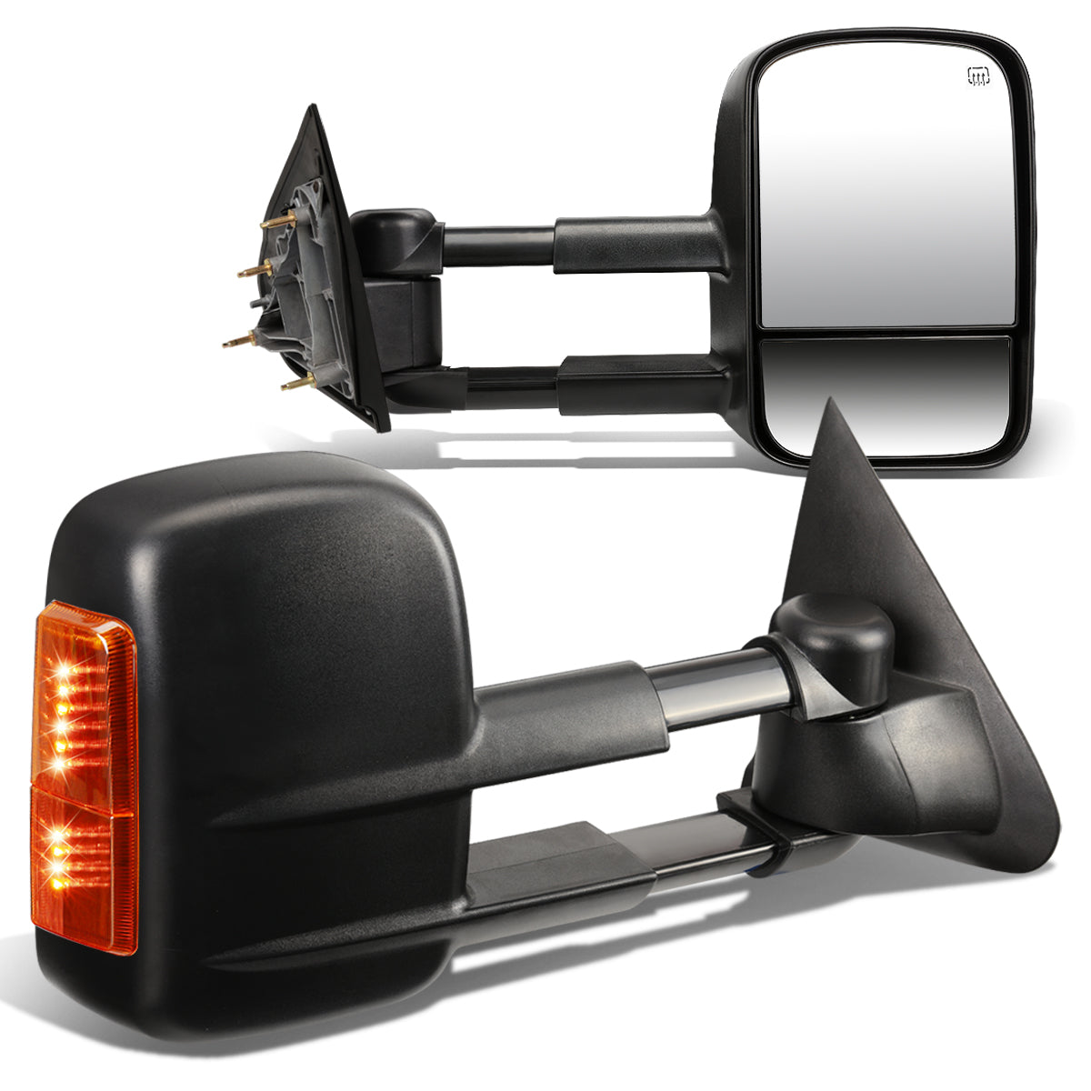 D-Motoring - Towing Mirrors - With LED Turn Singal Light - Powered+Heated - Amber Corner - Pair - Silverado 1500 / 2500 / 3500 / Sierra 1500 / 2500 /3500 - 1