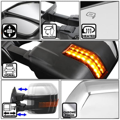 99-07 Ford F250 Super Duty Towing Mirrors - w/Heated+Led Turn Signal - Pair - TWM-056-T999-CH-AM - 2