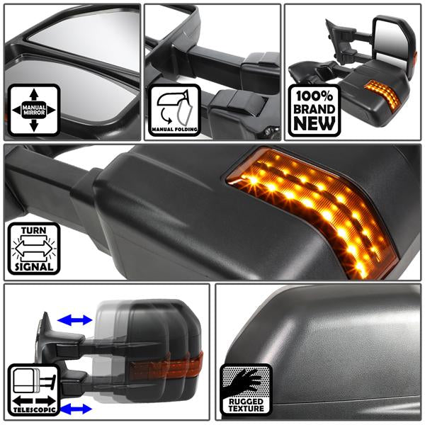 08-16 Ford F250 F350 Super Duty Towing Mirrors - w/Led Turn Signal - Pair - TWM-057-T666-BK-AM - 2