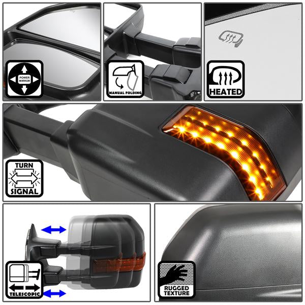 08-16 Ford F250 Super Duty Towing Mirrors - w/Heated+Led Turn Signal - Pair - TWM-057-T888-BK-AM - 2