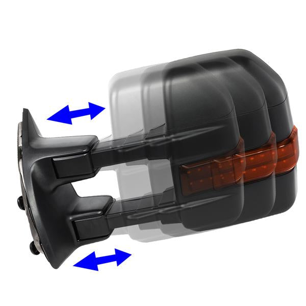 08-16 Ford F250 Super Duty Towing Mirrors - w/Heated+Led Turn Signal - Pair - TWM-057-T888-BK-AM - 4