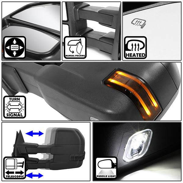 15-18 Ford F-150 Tow Towing Mirrors - LED Turn Signal - Powered Heated - Pair - TWM-058-T888-BK-SM - 2