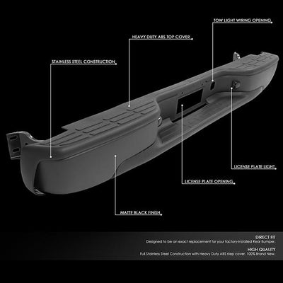 99-07 Chevy Silverado GMC Sierra Fleetside Bumper Face Bar - Rear Step - Black - ZTL-Y-0043-BK - 2