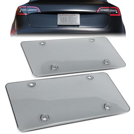 Universal License Plate Cover Shields - Front Rear - Heavy Duty - Acrylic Bubbled - Smoked - Pair - ZTL-Y-0051 - 1