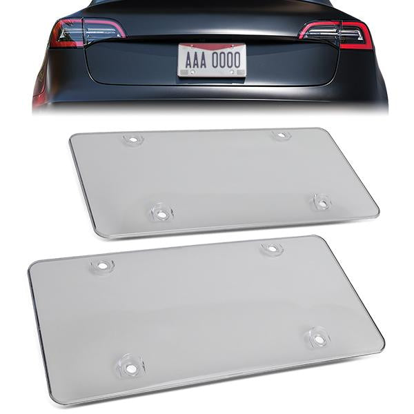 Universal License Plate Cover Shields - Front Rear - Heavy Duty - Acrylic Bubbled - Clear - Pair - ZTL-Y-0052 - 1