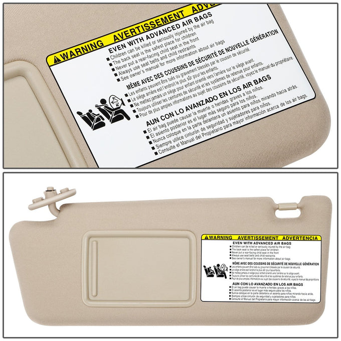 Beige Driver Side Sun Visor w/ Mirror<br>05-15 Toyota Tacoma Double Cab (Crew Cab)