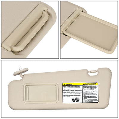 Beige Tan Driver Side Sun Visor w/ Mirror<br>10-13 Toyota Highlander