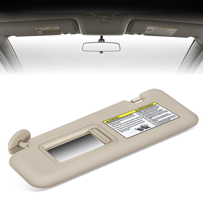 Beige Tan Driver Side Sun Visor w/ Mirror<br>10-13 Toyota Highlander